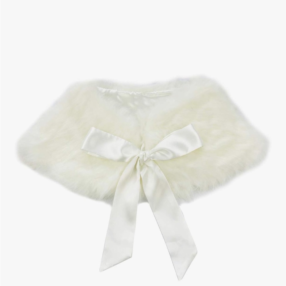 Faux Fur Shrug Off White Cream Tie cape